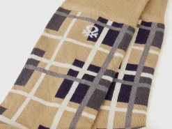 Long beige tartan socks