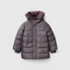 Long padded jacket in glossy nylon