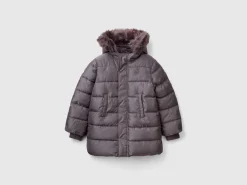 Long padded jacket in glossy nylon