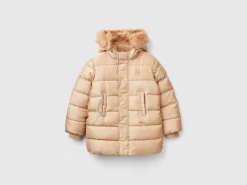 Long padded jacket in glossy nylon