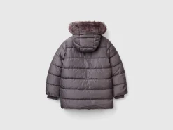 Long padded jacket in glossy nylon