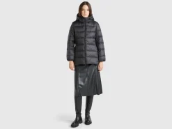 Long puffer jacket with recycled down