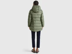 Long puffer jacket with recycled down