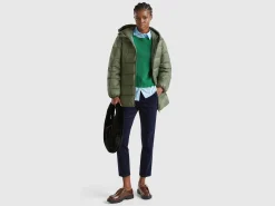 Long puffer jacket with recycled down