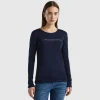 Long sleeve dark blue t-shirt in 100% cotton