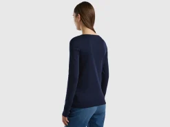 Long sleeve dark blue t-shirt in 100% cotton