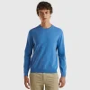Marl blue crew neck sweater in pure Merino wool