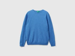 Marl blue crew neck sweater in pure Merino wool