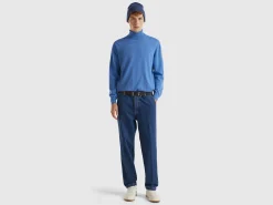 Marl blue turtle neck in pure Merino wool