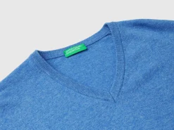 Marl blue V-neck sweater in pure Merino Wool