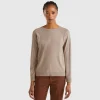 Marl brown crew neck sweater in wool and cashmere blend