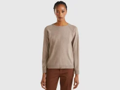 Marl brown crew neck sweater in wool and cashmere blend