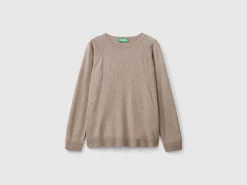 Marl brown crew neck sweater in wool and cashmere blend
