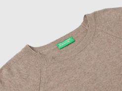 Marl brown crew neck sweater in wool and cashmere blend