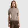 Marl brown short sleeve turtleneck in cashmere blend