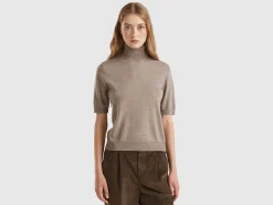 Marl brown short sleeve turtleneck in cashmere blend