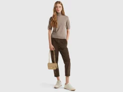 Marl brown short sleeve turtleneck in cashmere blend