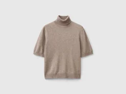Marl brown short sleeve turtleneck in cashmere blend