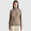 Marl brown turtleneck in wool and cashmere blend