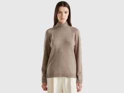 Marl brown turtleneck in wool and cashmere blend