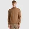 Marl brown turtleneck in pure Merino wool