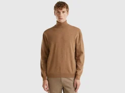 Marl brown turtleneck in pure Merino wool