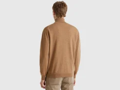 Marl brown turtleneck in pure Merino wool