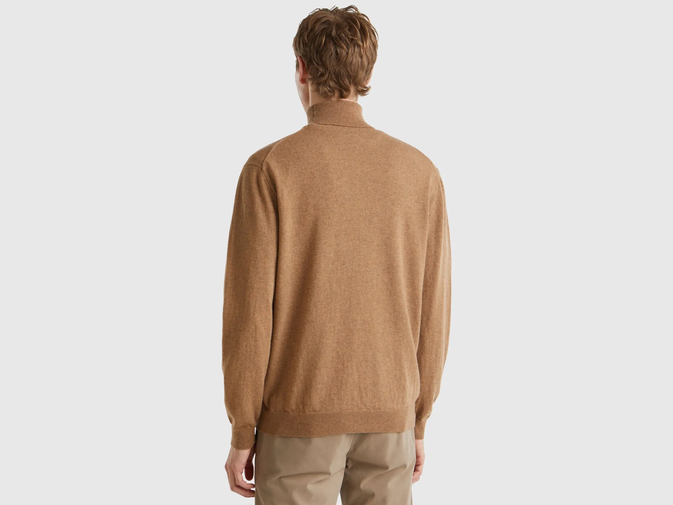 Marl brown turtleneck in pure Merino wool