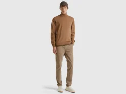 Marl brown turtleneck in pure Merino wool