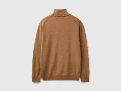 Marl brown turtleneck in pure Merino wool