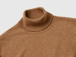 Marl brown turtleneck in pure Merino wool
