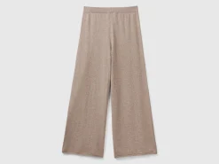 Marl brown wide trousers in wool and cashmere blend