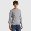 Marl gray crew neck sweater in pure Merino wool