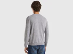 Marl gray crew neck sweater in pure Merino wool