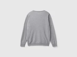 Marl gray crew neck sweater in pure Merino wool
