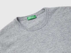 Marl gray crew neck sweater in pure Merino wool