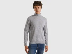 Marl gray turtleneck in pure Merino wool