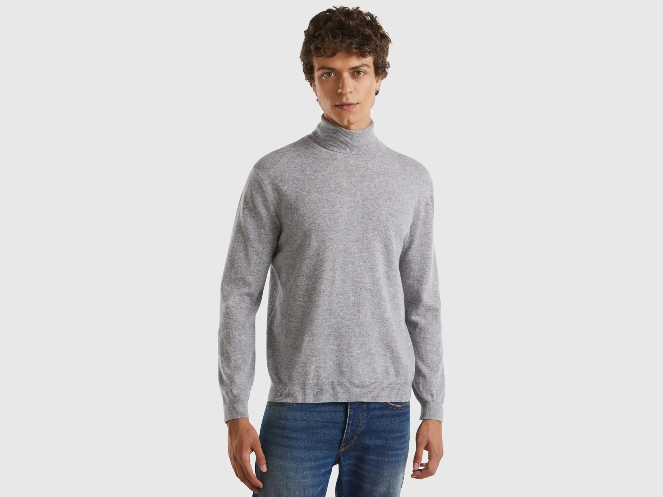 Marl gray turtleneck in pure Merino wool