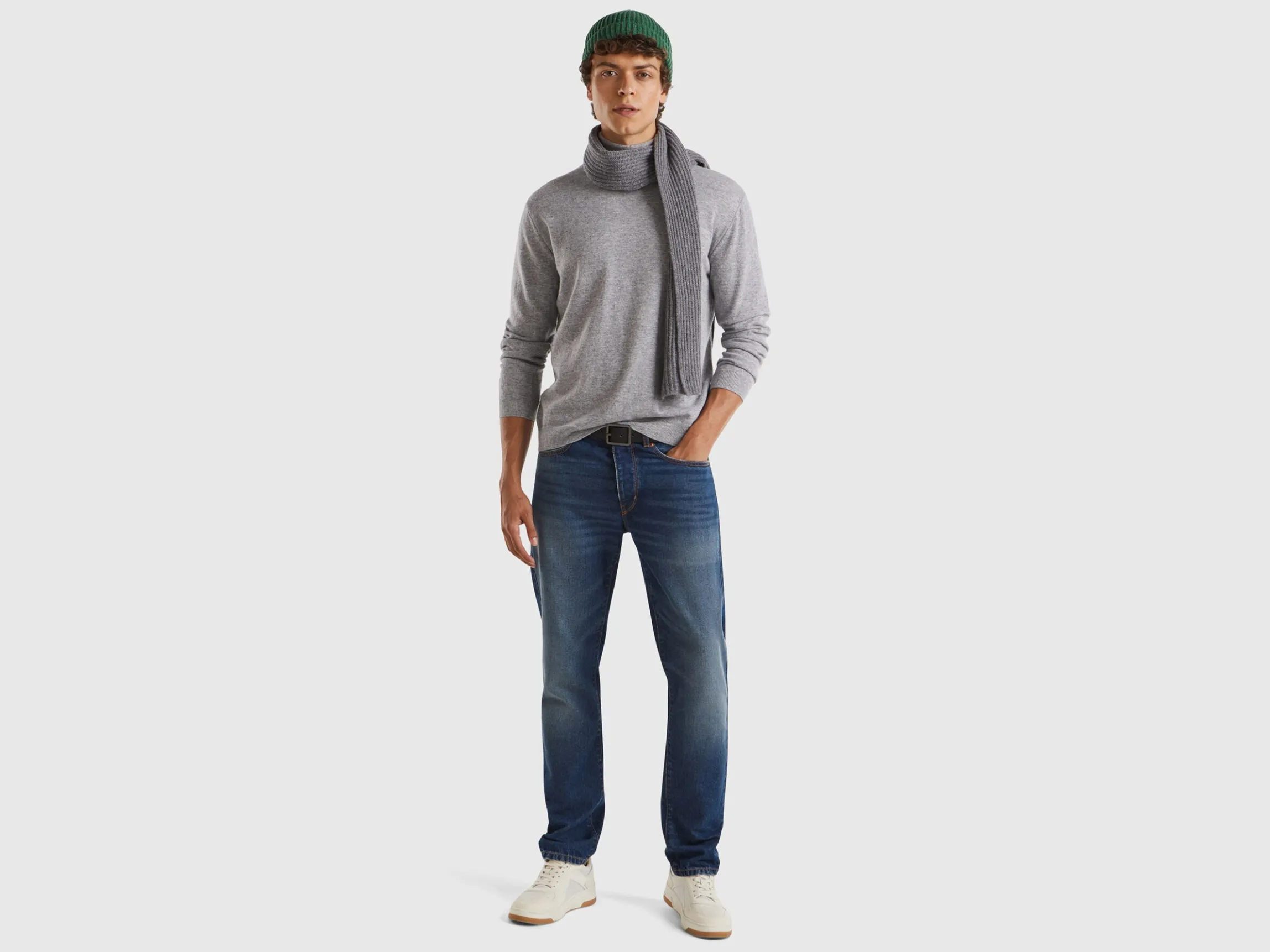 Marl gray turtleneck in pure Merino wool