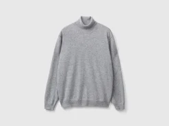 Marl gray turtleneck in pure Merino wool