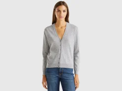 Marl gray V-neck cardigan in pure Merino wool