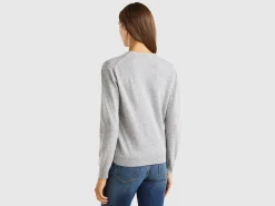 Marl gray V-neck cardigan in pure Merino wool