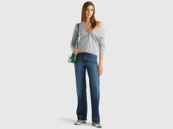 Marl gray V-neck cardigan in pure Merino wool