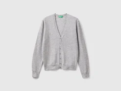 Marl gray V-neck cardigan in pure Merino wool