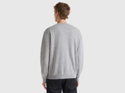 Marl gray V-neck sweater in pure Merino wool