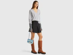 Marl gray V-neck sweater in pure Merino wool