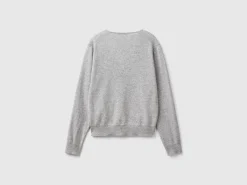 Marl gray V-neck sweater in pure Merino wool