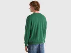 Marl green crew neck sweater in pure Merino wool