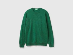 Marl green crew neck sweater in pure Merino wool