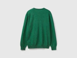 Marl green crew neck sweater in pure Merino wool